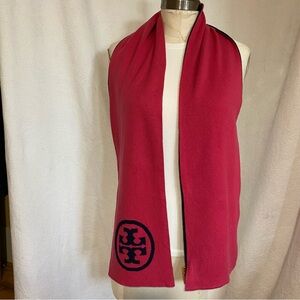 Tory Burch reversible navy magenta knit scarf